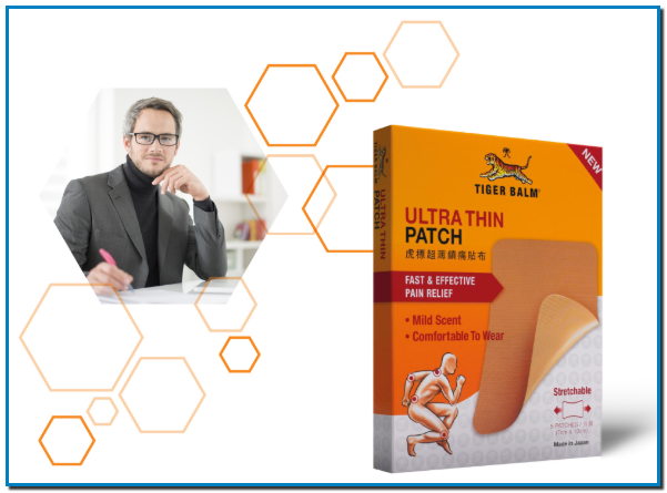 TIGER BALM ULTRA THIN PATCH Feel the relief, not the patch with Tiger Balm Ultra Thin Patch, the muscle pain remedy that’s big on relief. Flexible and stretchable, this plaster offers a long-lasting soothing effect to relieve muscular aches and strains, backaches, sprains and sore joints. Inconspicuous and mildly scented, Tiger Balm Ultra Thin Patch is ideal for use throughout the day and in any situation for fast, effective relief when you need it. Use as a muscle pain remedy and for relief of shoulder aches, sprains and sore joints Inconspicuous, mildly scented for use anytime, anywhere 5 patches in a box (7cm x 10cm)